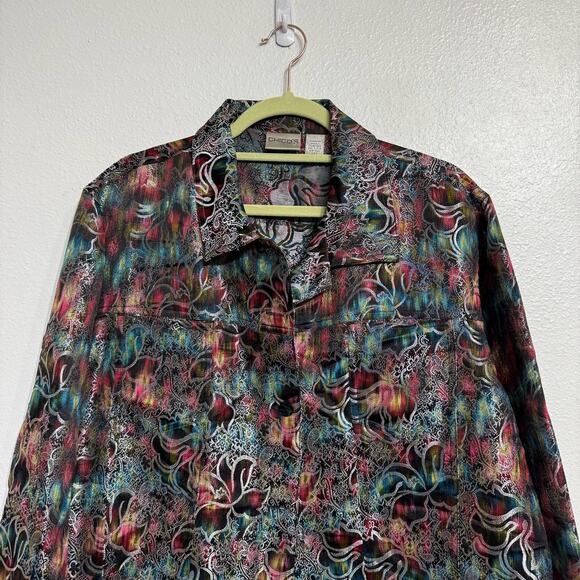 Chico's Metallic Floral Jacket Sz 3/XL - Picture 3 of 12